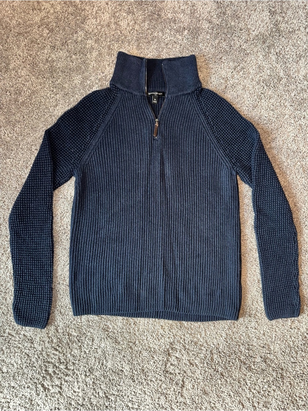 Medium Banana Republic Navy Quarter-Zip Ribbed Waffle Knit Sweater 100% Cotton